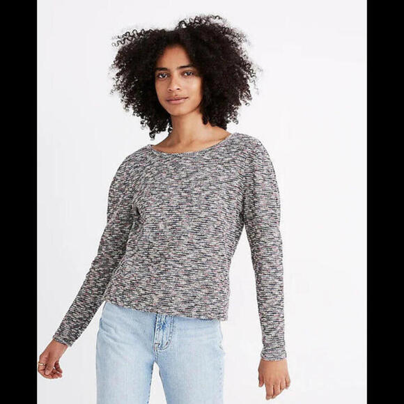 Madewell Multicolored Knit Top Puff‎ Sleeve Thick Comfy Cotton Blend Small - Picture 1 of 5